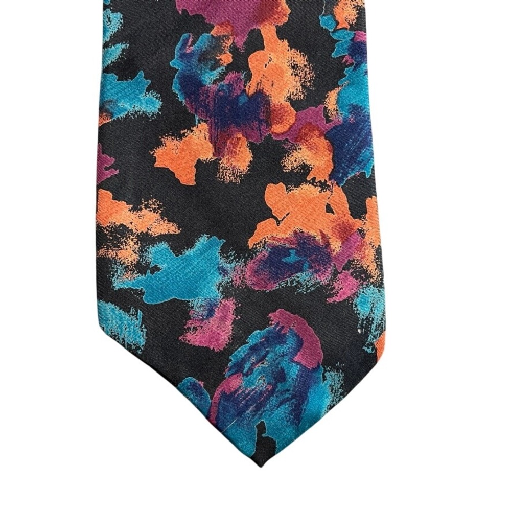 Enrico Coveri Mens Silk Tie Abstract Painterly Splash Teal Purple Orange USA
